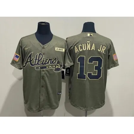 Men's Atlanta Braves #13 Ronald Acuna Jr. 2021 Green Salute To Service Cool Base Stitched Jersey