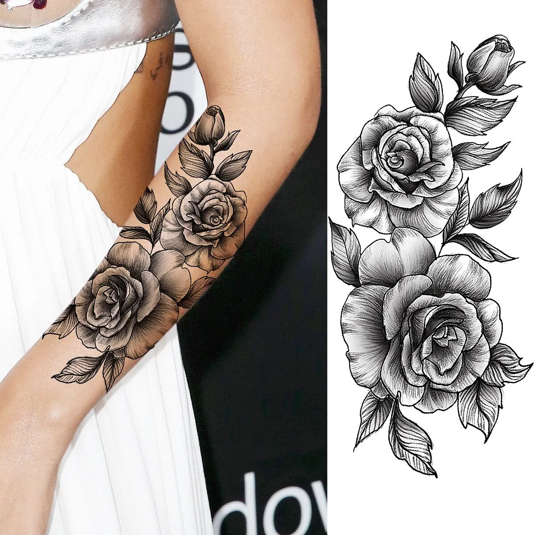 3D Black Jellyfish SunFlower Temporary Tattoos For Women Adult Rose Peony Moon Fake Tattoo Waterproof Body Art Tatoo Decal