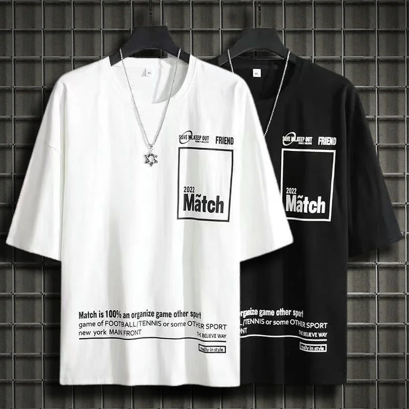 Summer Simple Round Neck Short Sleeve T-shirt Letter Five-point Sleeve Printed T-shirt Techwear Shop