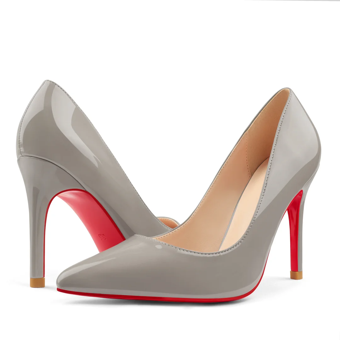 90mm Women's Pointed Toe Kitten Heels  Red Bottom Stiletto Pumps-MERUMOTE