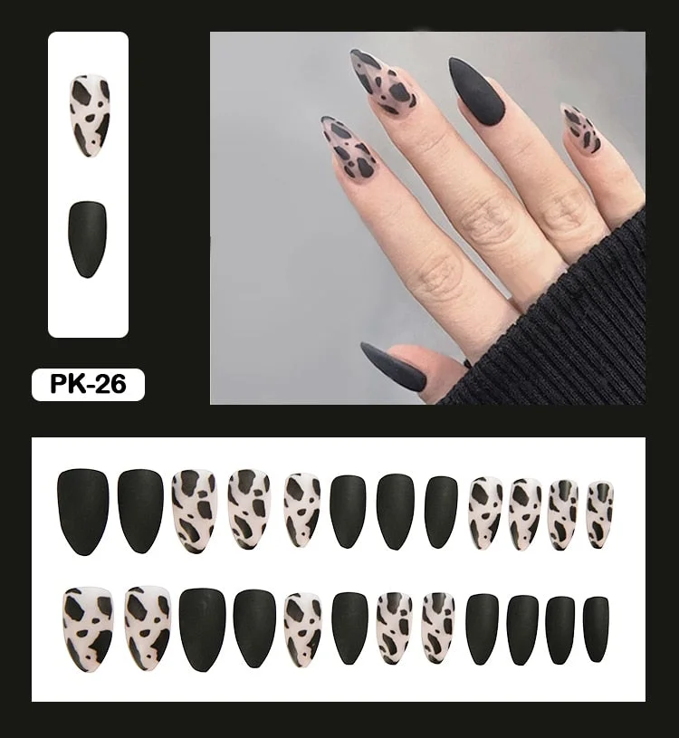 24PCS Dark Punk False Nails with Glue Gradient Long Detachable Fire Stick on Nails Skull Flame  Art DIY Fashion Manicure Tool-Nail Inspo