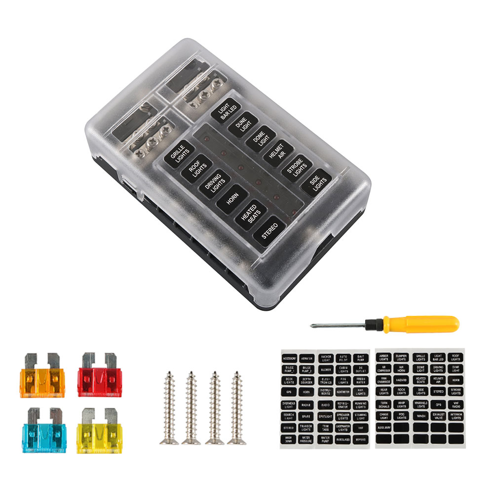 

12 Way Car Fuse Block with Negative Bus + Tool + 5A 10A 15A 20A Blade Fuses, 501 Original