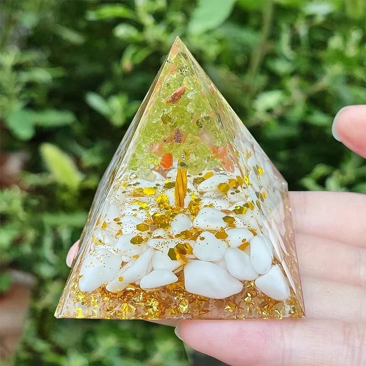 Peridot Moonstone Red Agate Christmas Tree Orgone Pyramid