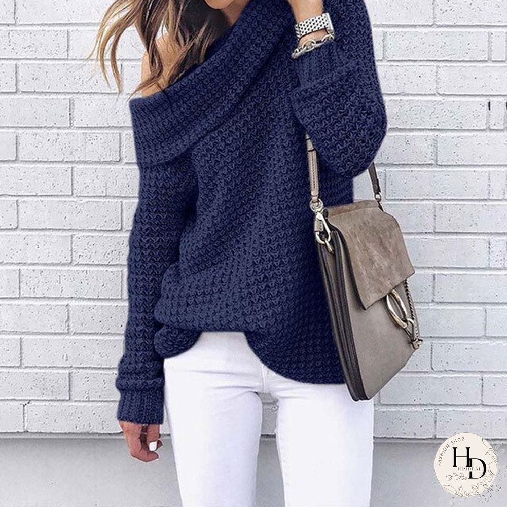 Autumn Off Shoulder Sweater Women Pullover Sweater Warm Winter Knitted Sweater Ladies Long Sleeve Women Loose Sweater Female