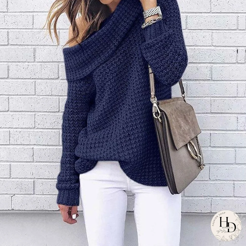 Autumn Off Shoulder Sweater Women Pullover Sweater Warm Winter Knitted Sweater Ladies Long Sleeve Women Loose Sweater Female