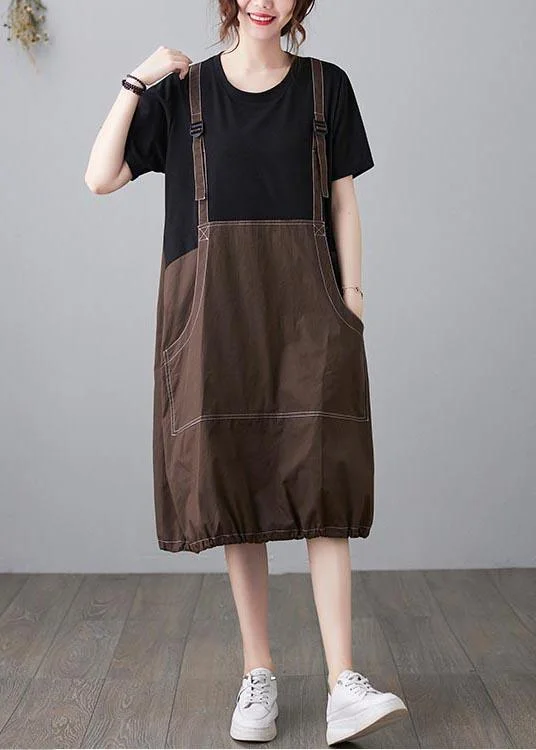 Organic Chocolate Patchwork Casual Maxi Summer Cotton Dress