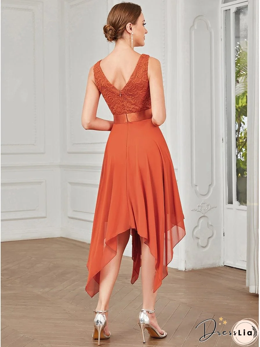 Captivating Deep V Neck A-line Sleeveless Dress with Asymmetrical Hem