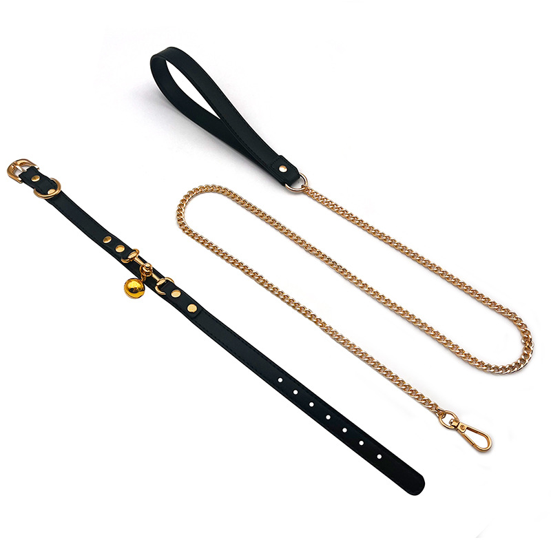 Lovingerie - Bell Leather Collar with Hand Holding Rope