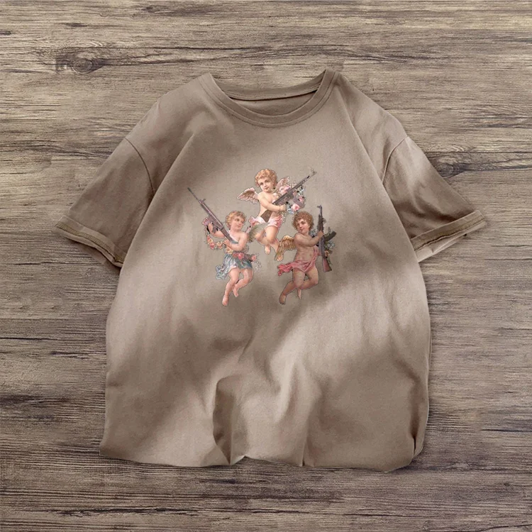 Angel print casual short-sleeved T-shirt