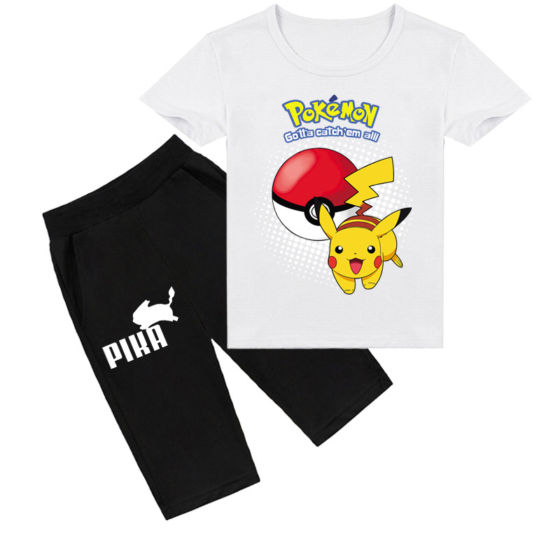 Mayoulove Pikachu Tee & Shorts Set for Kids - Cute Cartoon Characters Printed Design - Ideal for Boys & Girls Aged 3-10 - Breathable & Comfortable Material - Perfect for Casual Wear & Playtime-Mayoulove