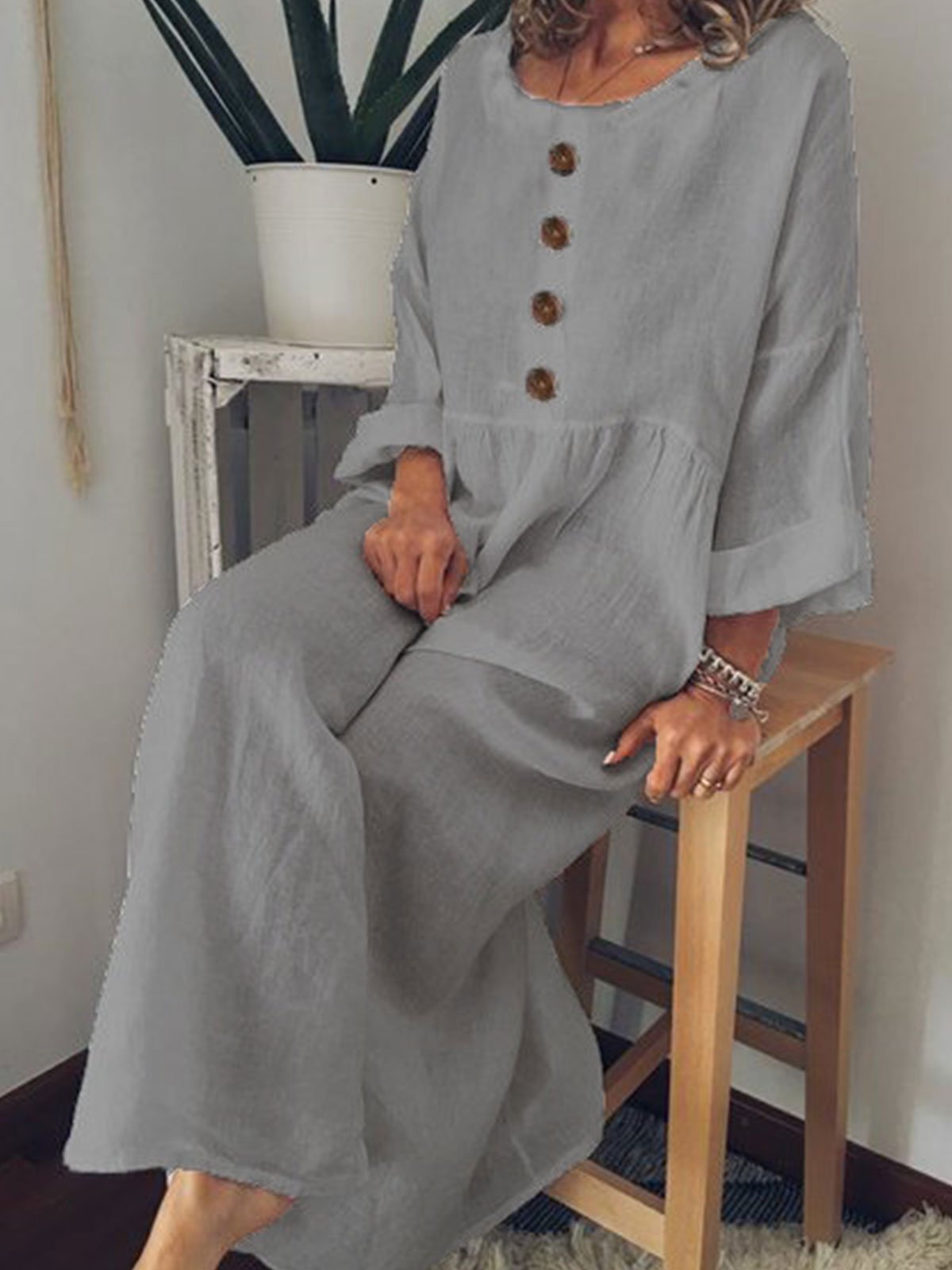 Casual Long Sleeve Cotton-Blend Casualdress