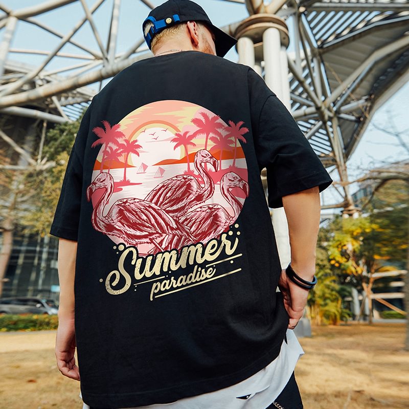 Printing Casual Loose Short Sleeves Summer Flamingo Streetwear T-shirts-VESSFUL