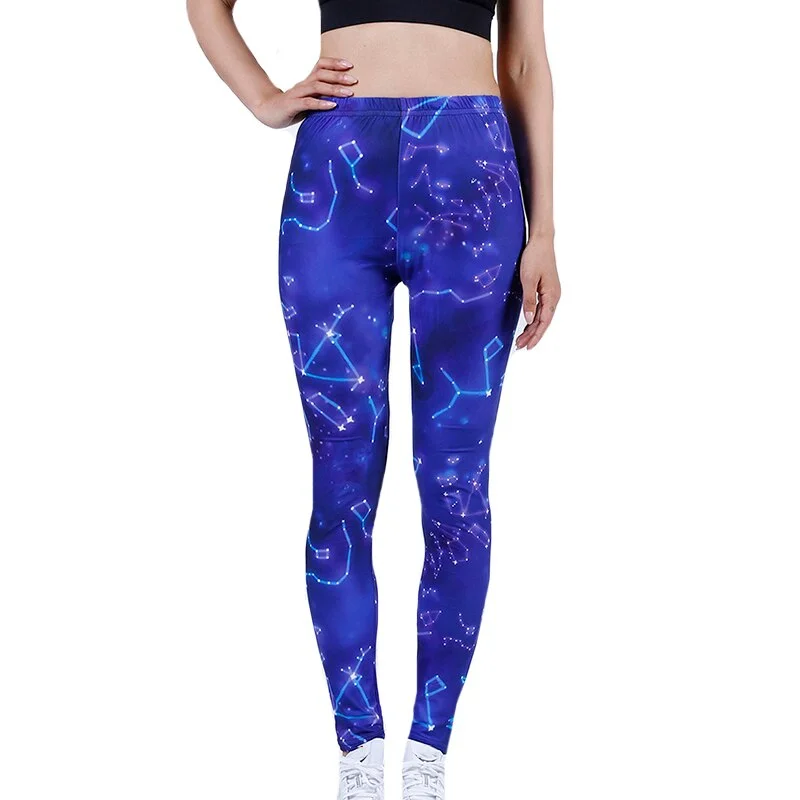 CUHAKCI Leggings Women's Space Dark Blue Leggins Print Pants High Quality Fitness Trousers Mujer Hot Gym Stretch Sportswear