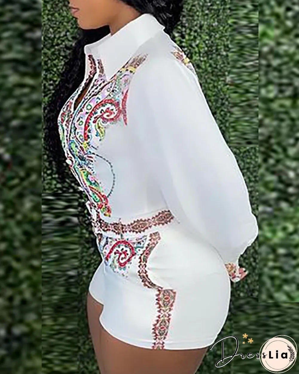 Paisley Print Button Design Rompers With Belt