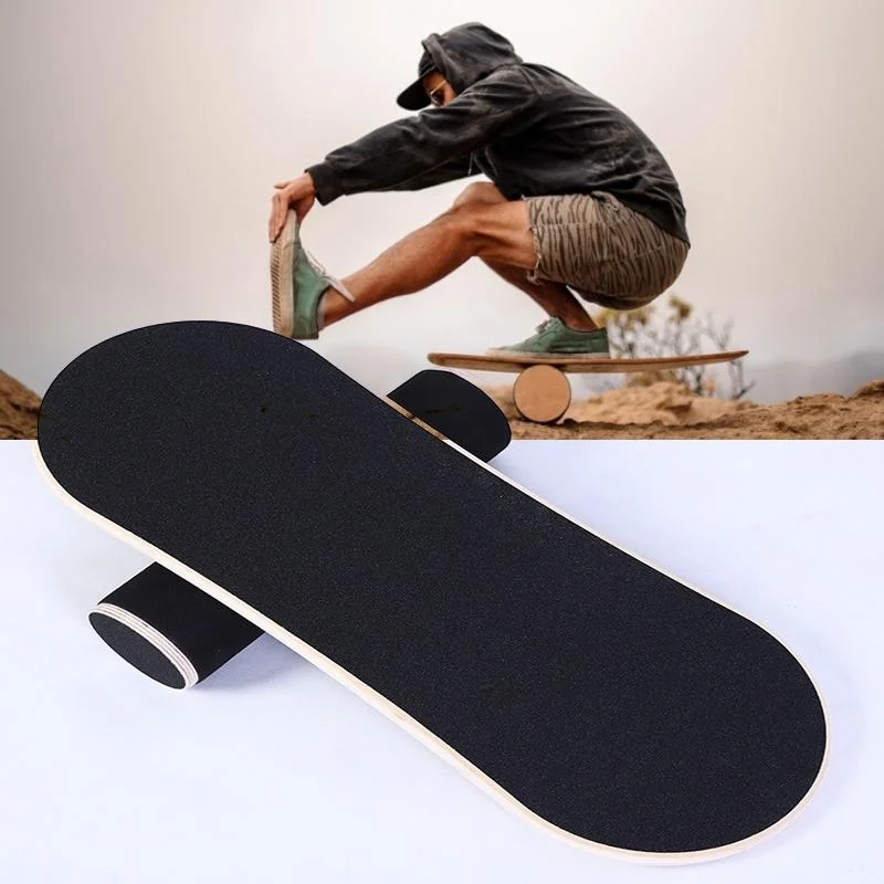 Surfing Ski Balance Board Roller Wooden Yoga Board, Specification: 05B Black Sand
