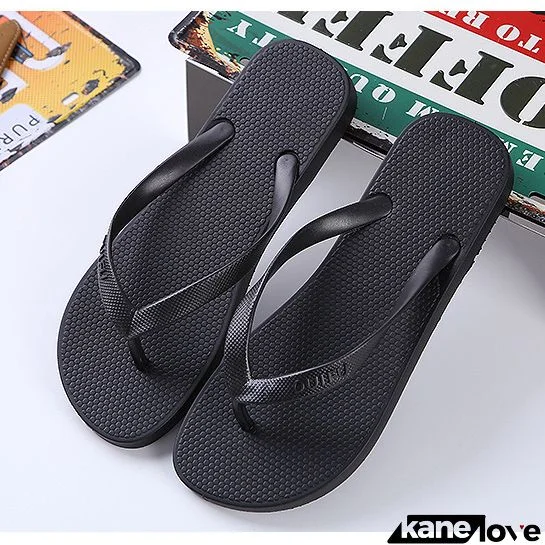 Black Rubber Toe Post Falt Flip Flops