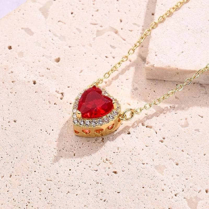 Classical Minimalist Classic Style Sword Heart Shape Simple Copper Zircon 18K Gold Plated Polishing Inlay Pendant Necklace