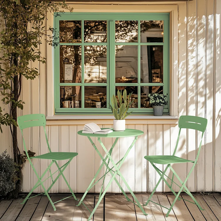 GRANDPATIO 3-Piece Foldable Bistro Set with Round Table - All-Weather Steel Frame