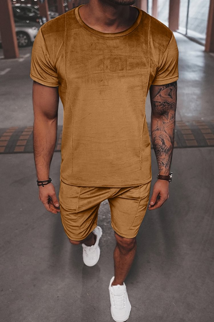Tiboyz Men's Outfits Solid Color Casual T-Shirt Set