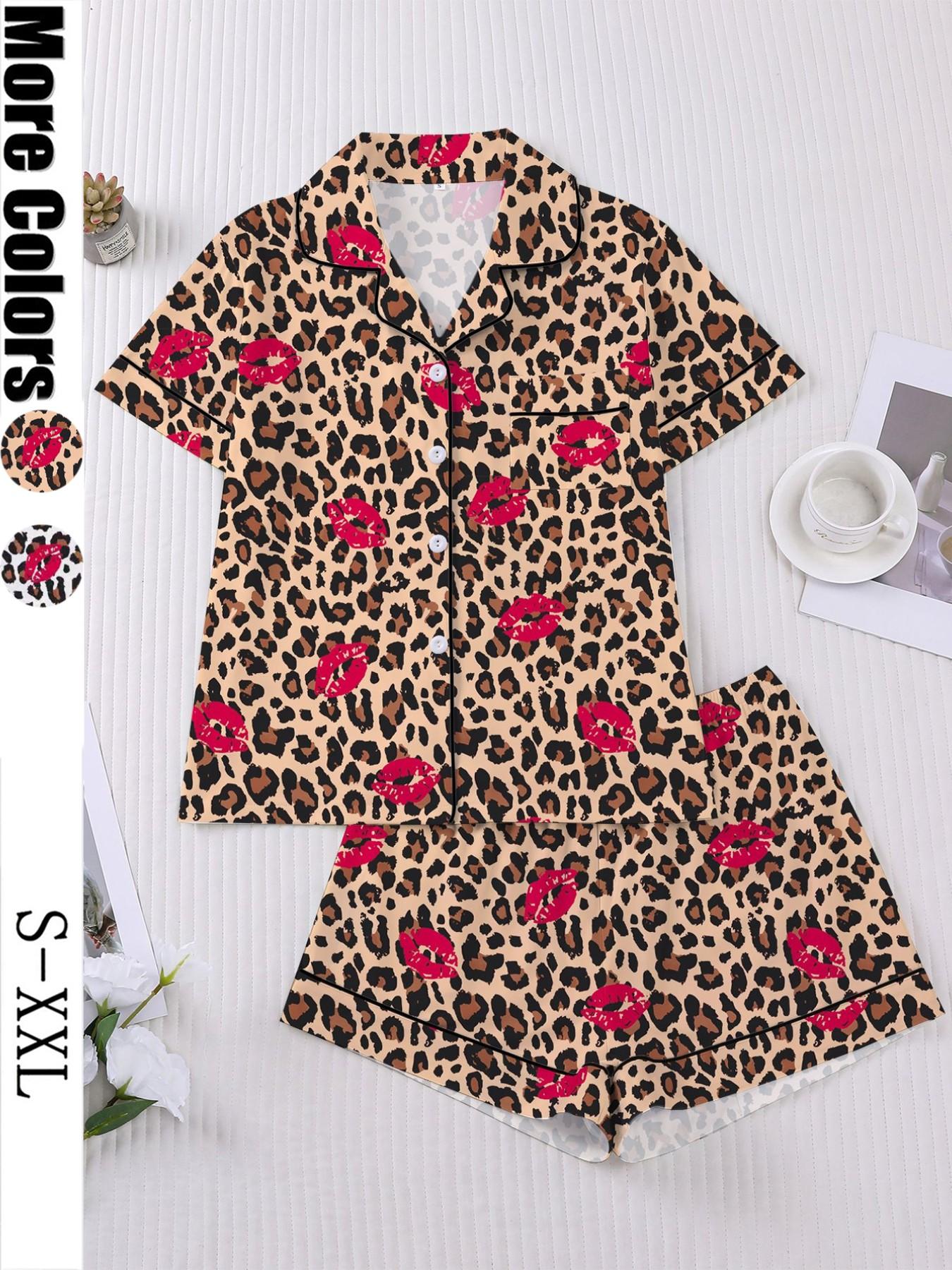 【Valentine's Day】Women's Sleepwear Set, Soft Short Sleeve Shirt & Elastic Shorts, Comfortable Casual Home Wear Loungewear, Perfect for Daily Use & Parties