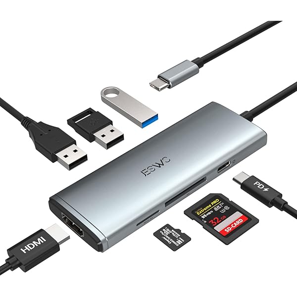 JESWO USB C Hub, 7 in 1 USB C Multiport Adapter with USB C to HDMI, USB-C to SD/TF Card Reader/USB 3.0 Port/100W PD/4K HDMI Adapter, for MacBook Pro Mac Air More Type C Laptops