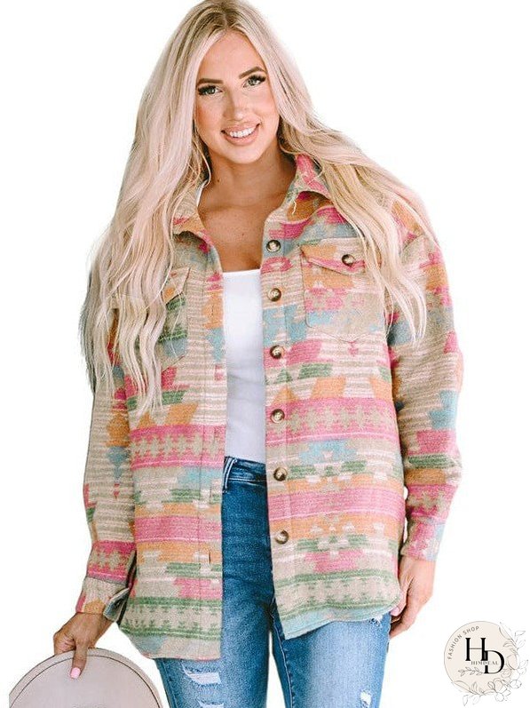 Women'S Western Printed Casual Jacket With Lapel Collar