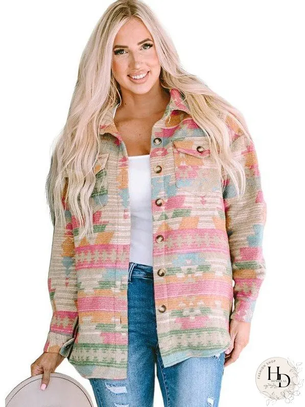 Women'S Western Printed Casual Jacket With Lapel Collar