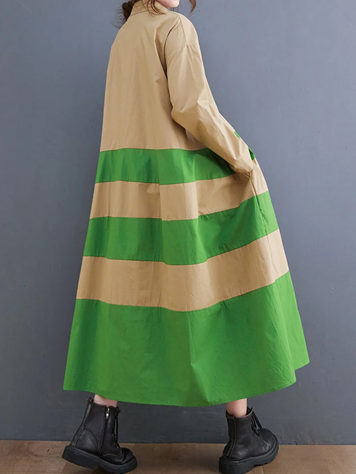 Stylish Striped Panel Shirt Dress