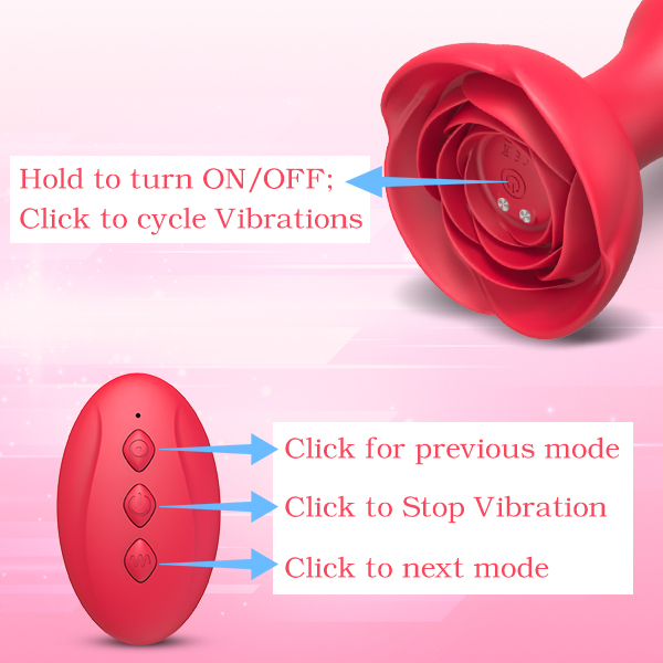 Silicone Rose Butt Plug with Remote Control Vibrator