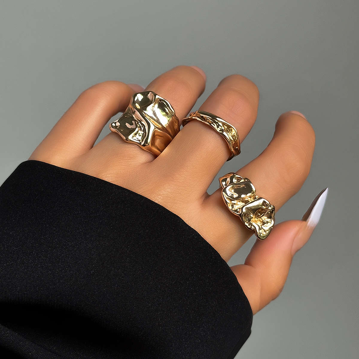 Design Sense Metal Irregular Ring Three-Piece Set