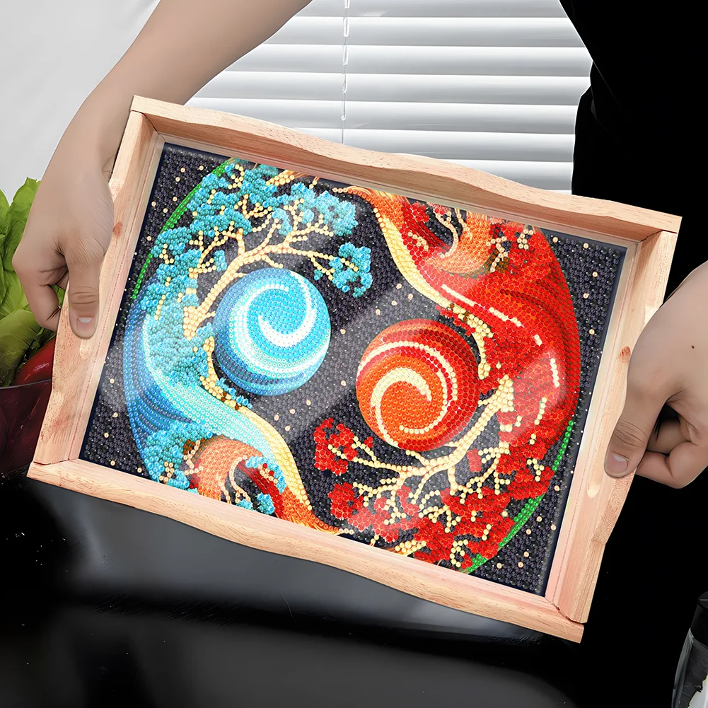 DIY Yin Yang Diamond Painting Decorative Trays with Handle Coffee Table Tray for Serving Food