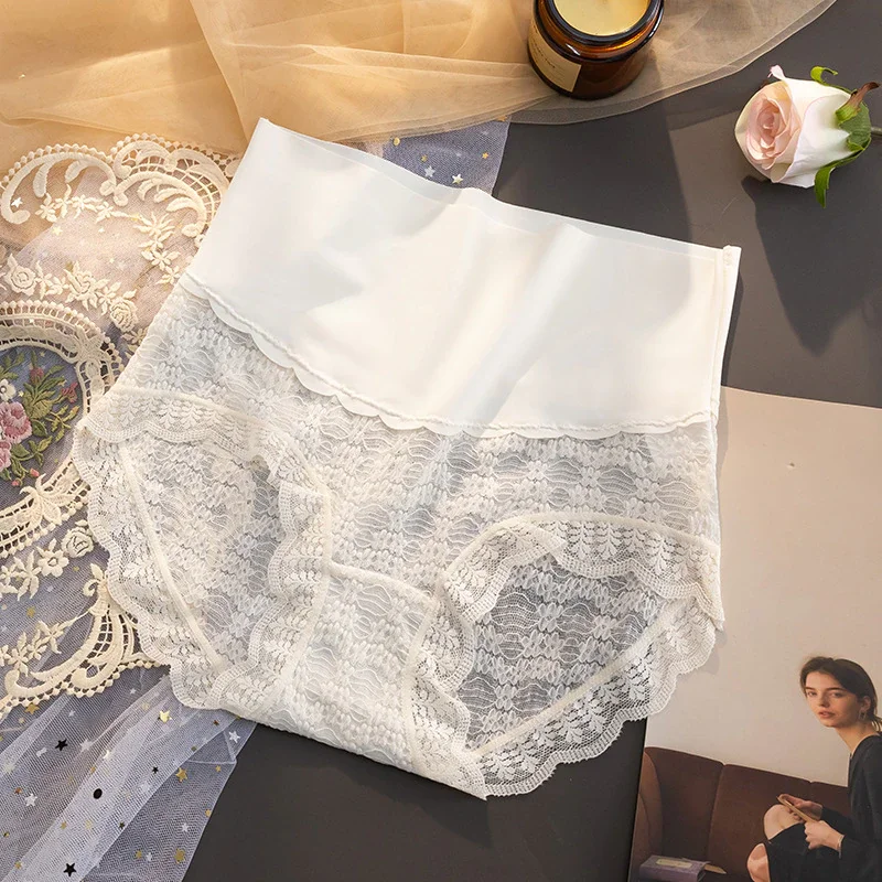 Billionm Ladies High Waist Cloud Panties Ice Silk Abdominal Hip Raise Large Size Women's Panties Girly Sexy Lace Lingerie Panties