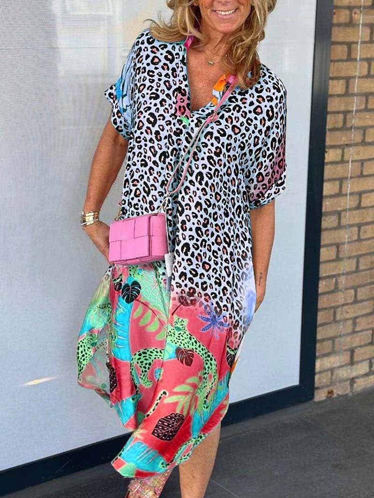 Women Boho Dress Summer Fashion Split Part V Neck Short Sleeve Midi Loose Casual Beach Holiday Dresses For Women Robe Femme Prom