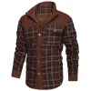 Men's Retro Check Pattern Stitching Warm Fleece Lined Plaid Wanderer Jacket