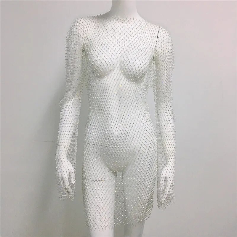 Rhinestone Mesh Mini Dress Women Summer Open Back Slit Long Dresses Ladies Beach Babes See Through Sexy Fishnet Skirt 16 Rhinestone Mesh Mini Dress Women Summer Open Back Slit Long Dresses Ladies Beach Babes See Through Sexy Fishnet Skirt