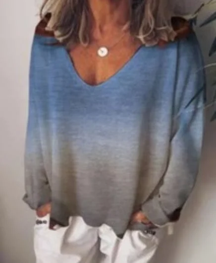 Rainbow gradient printed long sleeve T-shirt