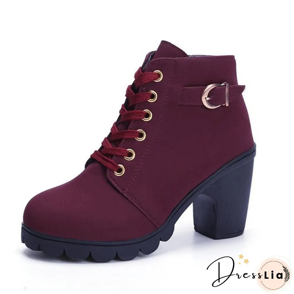 LSKJ Women Heel Short Boots Ankle Warm Short Boots Female Boots