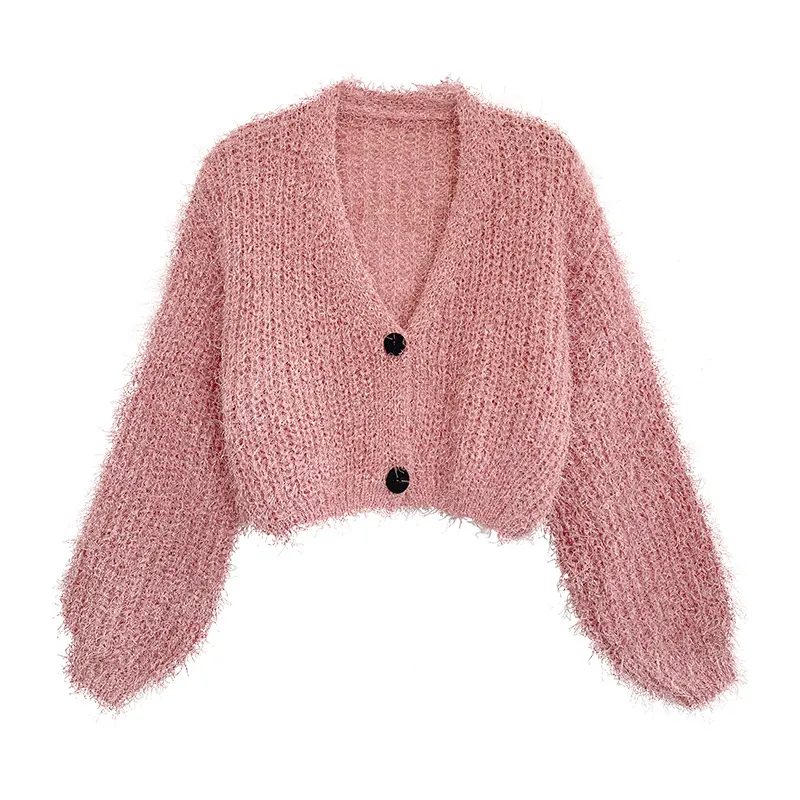 Uveng Early Autumn New V-Collar Short-Style Knitted Cardigan Women's Lazy Style Loose Fashion Foreign Style Sweater Coat