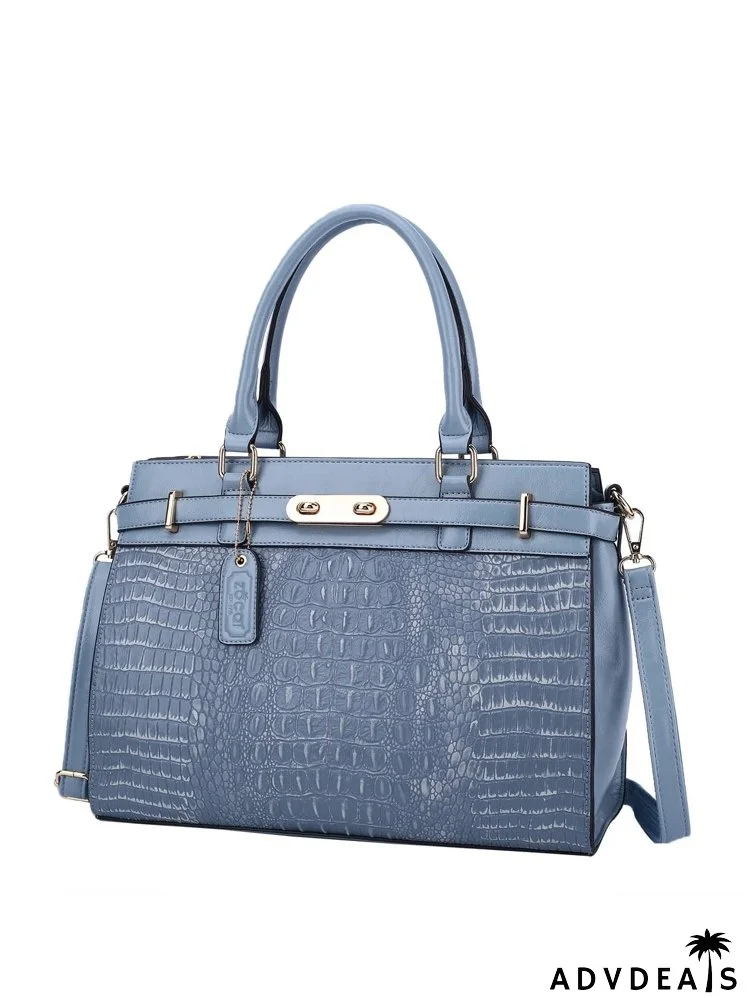 Crocodile Embossed Top Handle Bag With Long Wallet