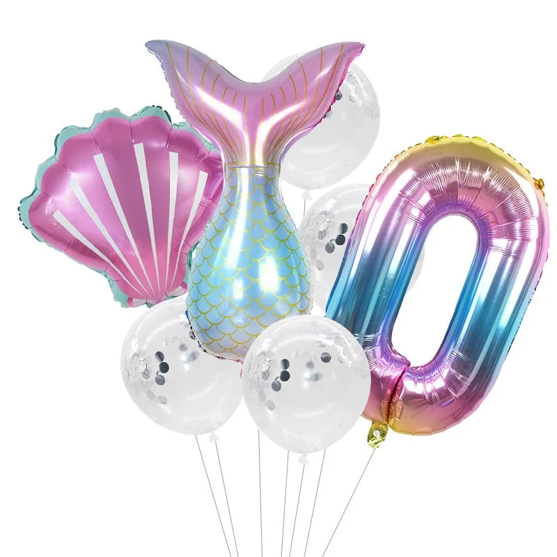 Little Mermaid Party Balloons 32inch Number Foil Balloon Kids Birthday Party Decoration Supplies Baby Shower Decor Helium Globos