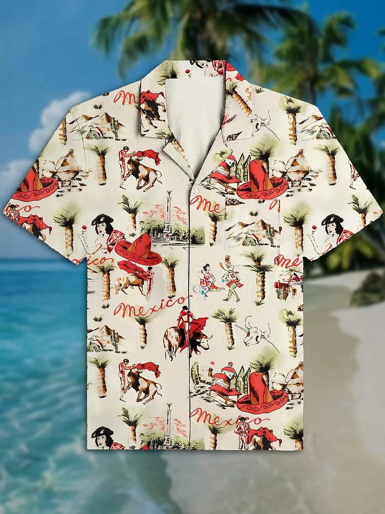 Men's Vintage Spanish Bullfighting Art Print Short Sleeve Shirt