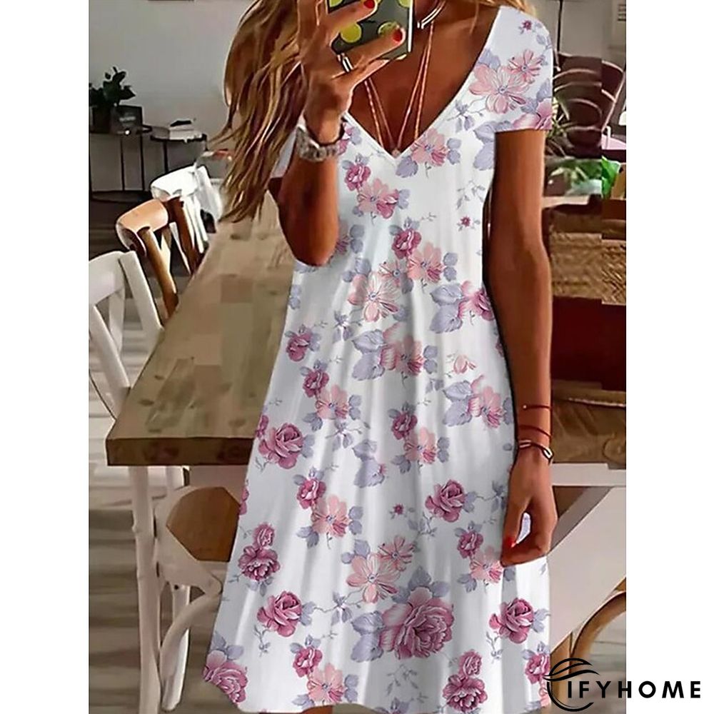 Women's Casual Dress Print Dress Loose Dress Floral Plain Print V Neck Midi Dress Active Fashion Outdoor Daily Short Sleeve Loose Fit Black Pink Spring Summer S M L XL XXL | IFYHOME