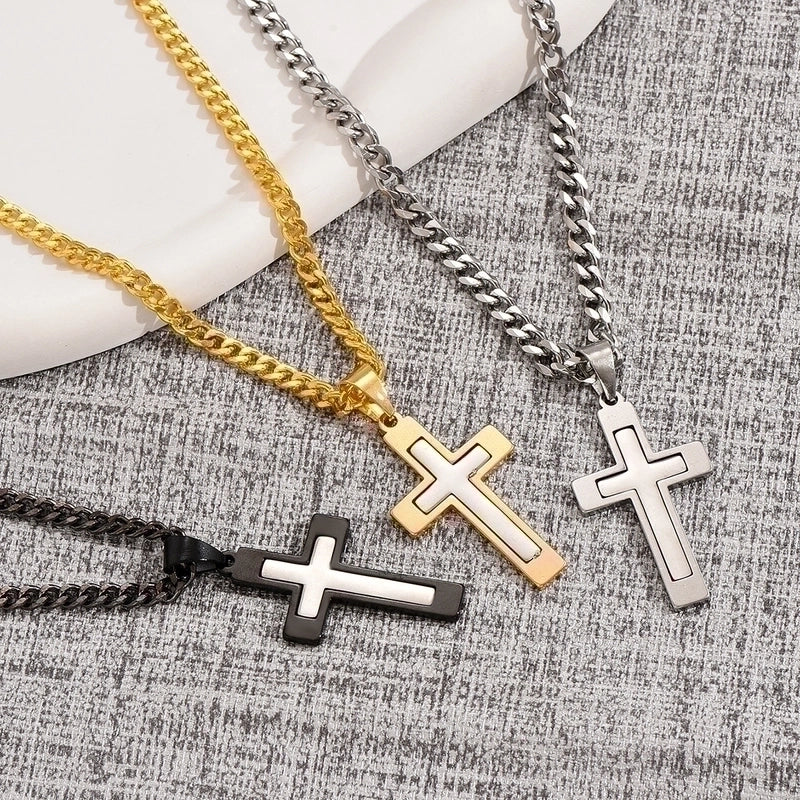 Casual Hip-Hop Cross Stainless Steel Titanium Steel Plating Pendant Necklace