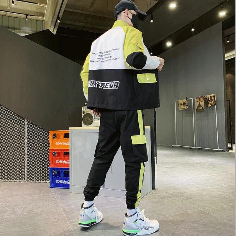 2021 Fashion 2 Pieces Sets Mens Cargo Zipper Tracksuit With Pockets Military Jackets And Fit Elastic Waist Pants Track Suit