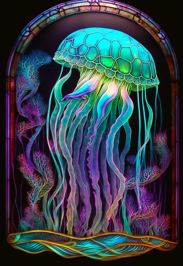 Full Round Diamond Painting - Stained Glass Jellyfish(40*60cm)