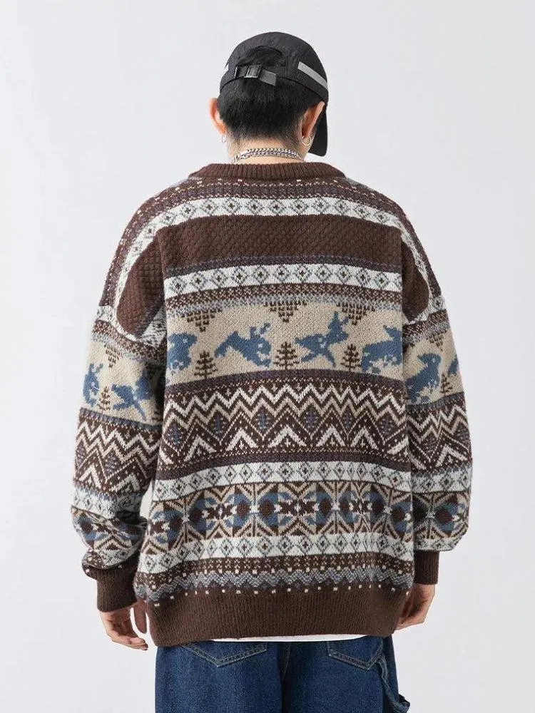 Brownm Rabbits Knitted Sweater