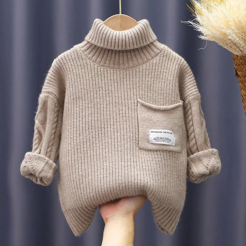 Boys Pullover Autumn Winter Cashmere Thickened Warm Children's Knitted Long Sleeve Sweater Korean Casual Kids Clothes 3-11 Years