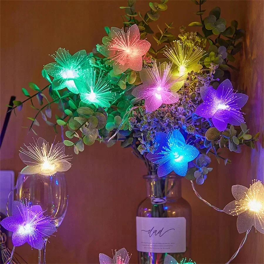 Tegooe Battery-Operated LED Fiber Optic Flower String Lights 2M3M