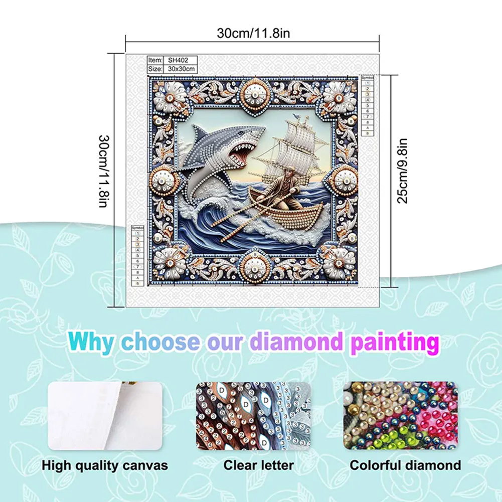 Diamond Painting - Partial Special Shaped Drill - Shark(Canvas|30*30cm)