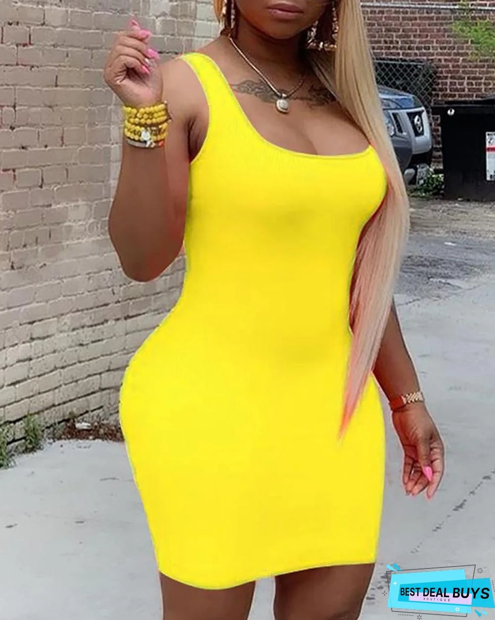 Solid Color Thin Strap Bodycon Dress